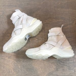 white chunky high top trainers